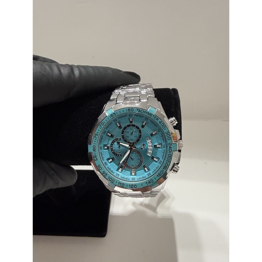AJ Brand Silver Men's Chronograph Watch Tiffany Blue Dial stainless steel band